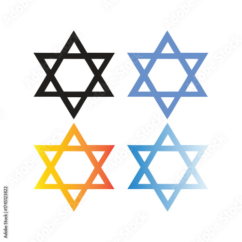 Set of Colorful Star of David Symbols – Geometric Icon Collection