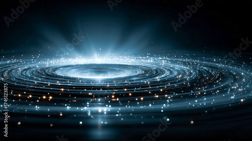 Abstract technology background. luminous swirling. Elegant glowing circle.  Sparking particle. Space tunnel. Glossy jellyfish. Colorful ellipse. Glint sphere