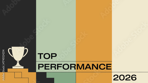 A top performance graphic with trophy and color blocks for the year of twenty twenty six award show