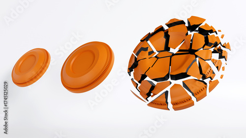 Quadro su tela 3D rendering of shattered  clay shooting target on a color background