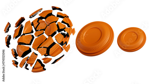 Tableau sur toile 3D rendering of shattered  clay shooting target on a white background