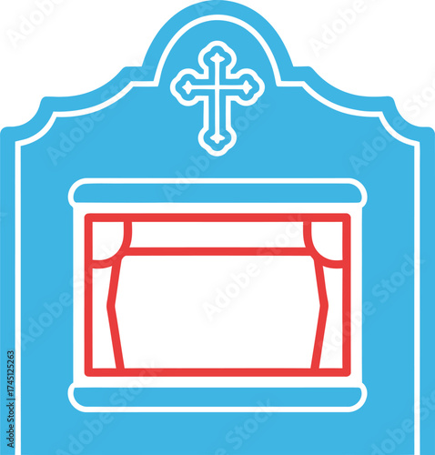 Orthodox Cross icon with curtains on white background