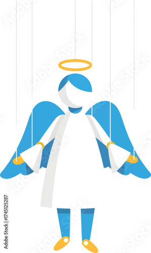 Flat Angel Puppet with Halo and Wings