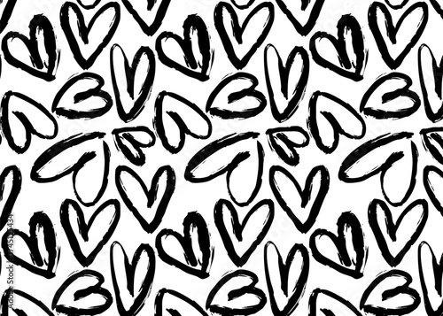 Abstract seamless heart pattern in doodle style. Hand drawn ink illustration with repeating romantic shapes. Endless background for textile, wrapping paper, wallpaper, Valentine design.