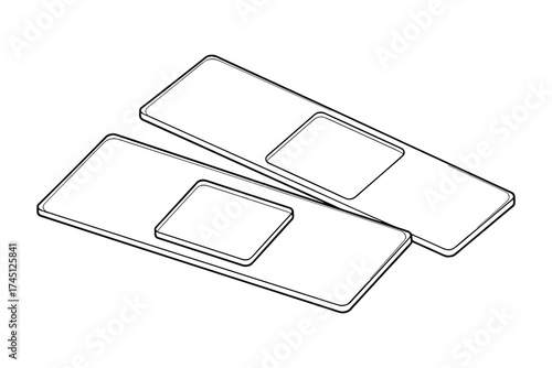 Two Adhesive Bandages on a White Backdrop, Medical Protection Against Infection, Simple Design