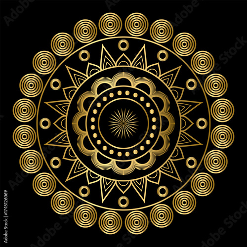 Vector EPS Luxury Golden Mandala Ornament on Black Background