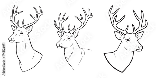 black and white deer head silhouette vector set