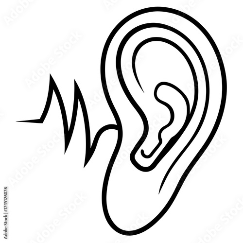 Hearing health icon shows sound waves entering ear, promoting audiology services