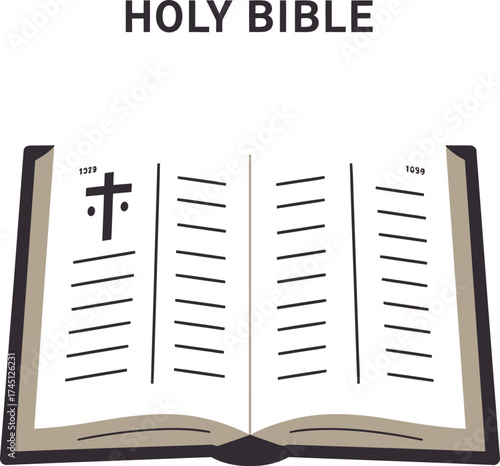 Open Holy Bible with Christian Cross Illustration