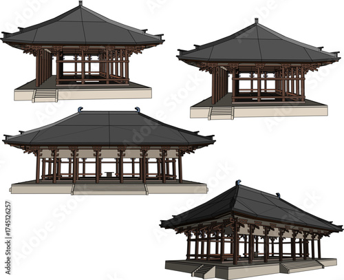 Vector sketch illustration of a sacred temple building design, classic ethnic vintage pavilion 