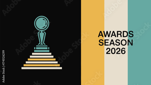 An awards season graphic featuring a stylized trophy on a staircase with the year two thousand twenty six