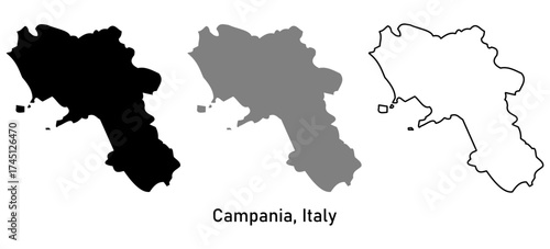 Campania Region of Italy map vector illustration. map in outline style, black color, gray color.