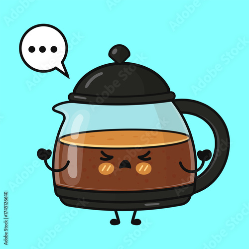 Frustrated coffee pot cartoon character thinking