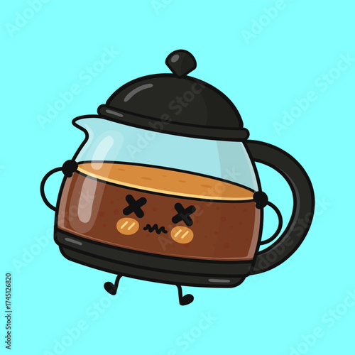 Coffee pot cartoon character feeling sick or dizzy