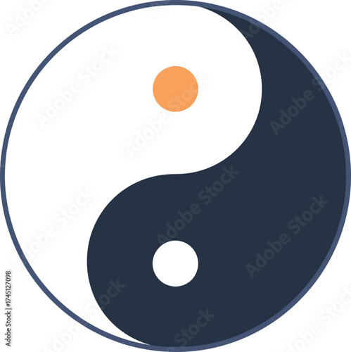 Yin Yang Symbol with Orange and White Dots