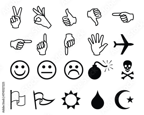 Set of hand direction, thumbs, emoji icons