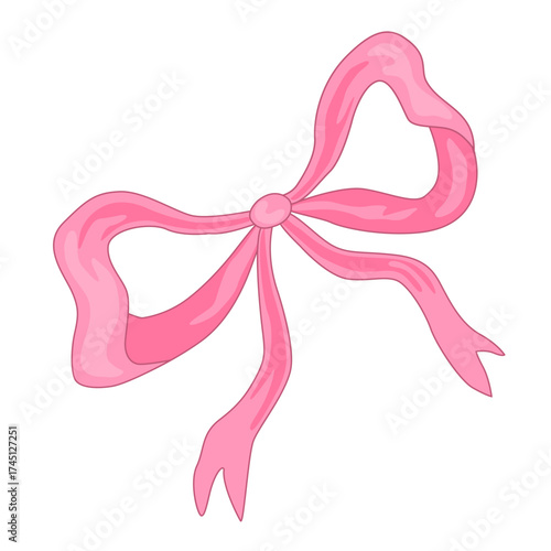 Cute hand drawn pink bow illustration. Delicate, feminine ribbon art for girl headdress, gifts, decoration, and celebration designs. Vector isolated clipart.