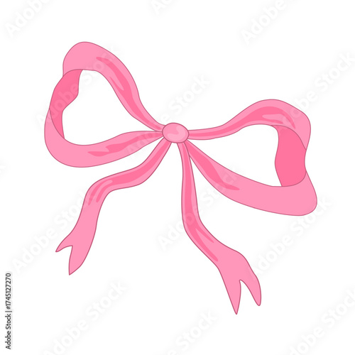 Cute hand drawn pink bow illustration. Delicate, feminine ribbon art for girl headdress, gifts, decoration, and celebration designs. Vector isolated clipart.