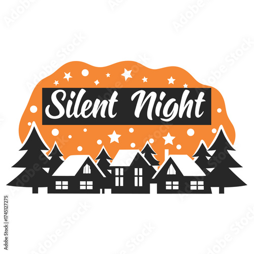 Serene Christmas Eve Scene with Silent Night Typography T-shirt Design