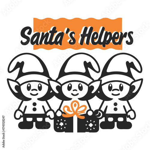 Charming Santa's Helpers Graphic Featuring Festive Elves and Holiday Cheer