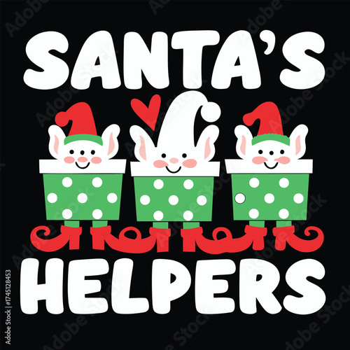 Adorable Santa's Helpers Christmas T-Shirt Design with Cute Elves