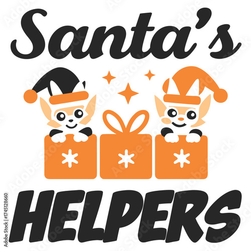Santa's Helpers Festive Holiday Design with Cute Elves and Gifts