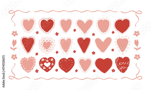Set of hand drawn hearts for Valentine's day.