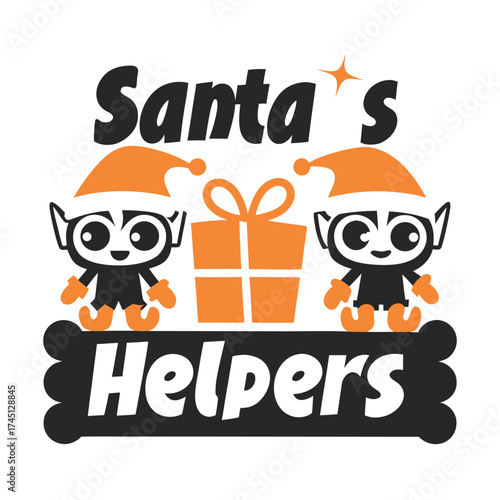 Festive Santa's Helpers Christmas Graphic Design with Elves and Gift