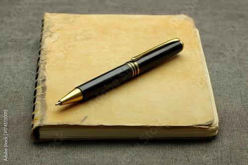 Wallpaper Mural Vintage notebook with a classic pen, symbolizing ideas, knowledge, and personal reflection on a gray background Torontodigital.ca