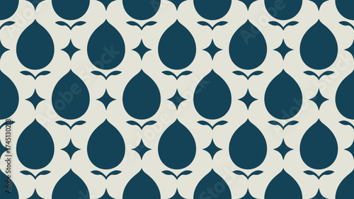 Elegant teal and ivory pattern with abstract teardrop shapes and star accents, perfect for adding a touch of sophisticated style to any project