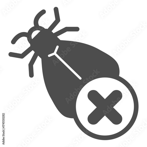 Midge ban solid icon, pest concept. Vector graphics. Moth with close button, forbidden item sign on white background, glyph style icon for mobile or web design.