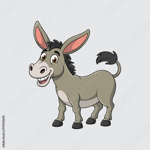 Cute Smiling Cartoon Donkey Character Isolated on White Background