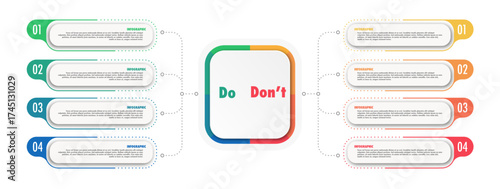 Do and dont infographic template colorful trendy style for presentation, start up, logic analysis, presentation, business strategy vectorr 10 eps