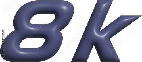 Bold glossy 8k text with a metallic sheen and a subtle gradient effect isolated on a clean white background representing high resolution and advanced technology
