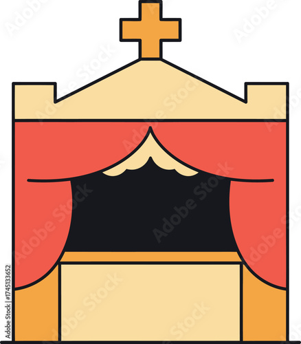 Simple Christian Altar with Cross and Curtains
