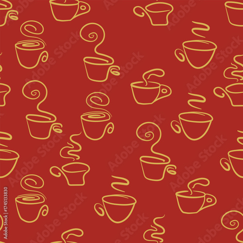 Abstract seamless pattern with color cups. Kitchen doodle background. Design for poster, fabric, textile.