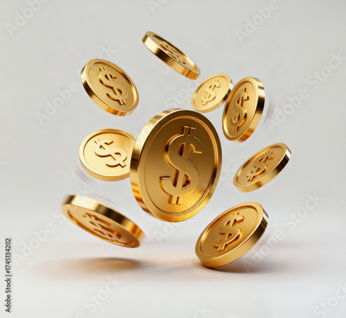 Golden Dollar Coin. 3D Financial Currency Icon, Modern Money Symbol Illustration, Wealth Investment, Cash Savings, Banking Business Banner, Realistic Economy Asset, Isolate Metallic, Rich Luxury
