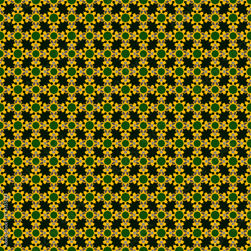 geometric abstract pattern with a combination of black, gold and green for the background or cover and fabric