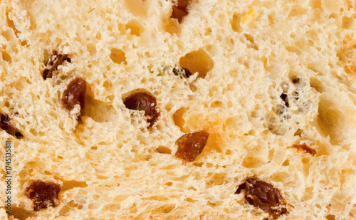 Panettone close up with raisins and candid fruit