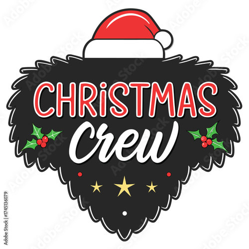 Festive Christmas Crew Design with Santa Hat and Holly Accents