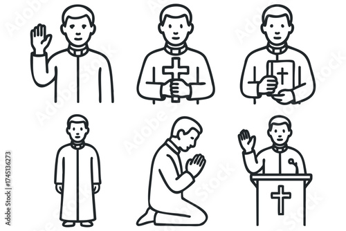 Religious figures in various poses for worship and guidance. Set of 6 black Christmas icons