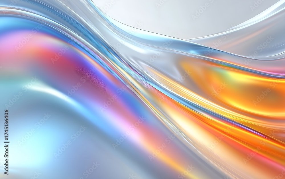 Fototapeta premium Abstract iridescent flowing liquid with vibrant colors and smooth, reflective surface for backgrounds.