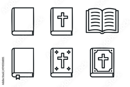 Various religious books featuring cross symbols. Set of 6 black Christmas icons