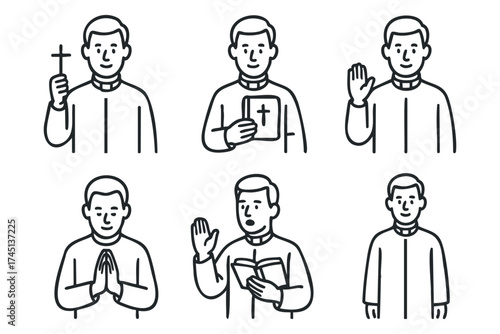Celebrating faith with gestures of devotion and worship activities. Set of 6 black Christmas icons