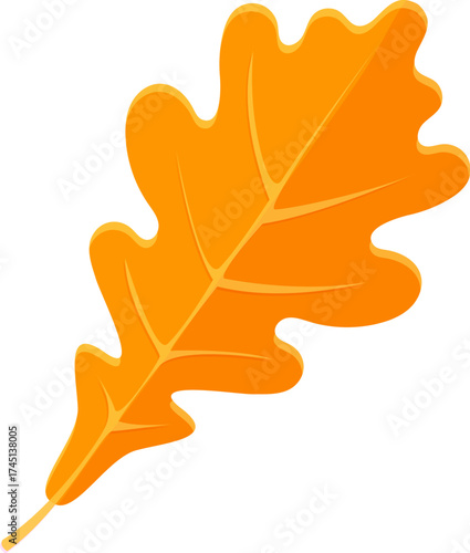 Thanksgiving holiday oak yellow leaf cartoon october object. October celebration object, happy Thanksgiving season isolated vector item. Fall season forest or park oak tree orange color leaf
