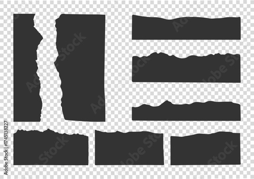 Set of torn paper. A set of torn paper and strips of 
paper on a dark background.Ripped paper strips collection. Sticky newspaper clip art