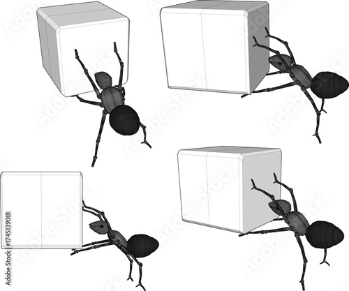 Vector sketch illustration of an ant insect animal design carrying food for its colony