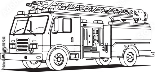 Fire truck Firefighter Truck Simple Hand-drawn Sketch Doodle Drawing Vector Illustration, Black and white Line Linear Isolated Art