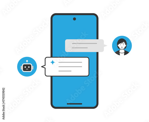 スマホで生成AIを利用しているイメージのイラスト