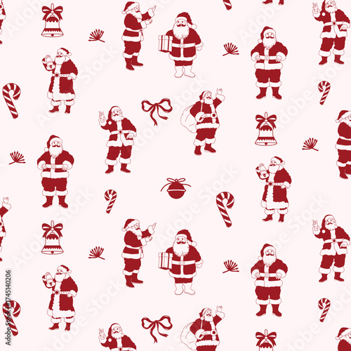 cute santa claus pose collection hand drawn christmas seamless patern